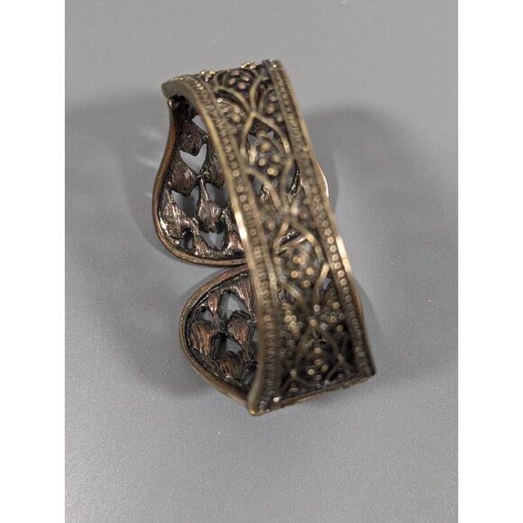 Bronze tone Art Deco Rhinestone Fan Wide Hinge Cuff Bracelet Statement 6" - Picture 4 of 8